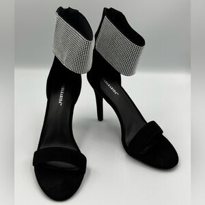 Black Rhinestone Ankle Strap Heels – Size 9 | Suede Stiletto High Heels